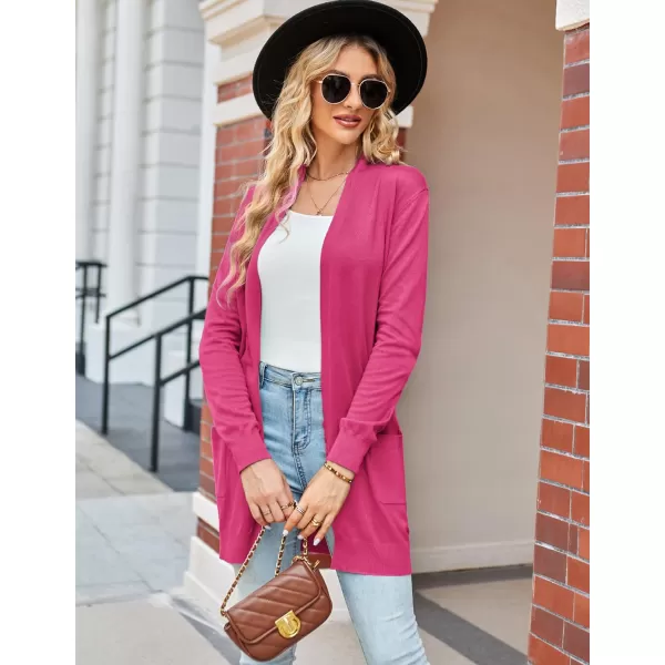 GRACE KARIN Women Lightweight Cardigan Sweaters with Pocket Long Sleeve ShrugsHot Pink