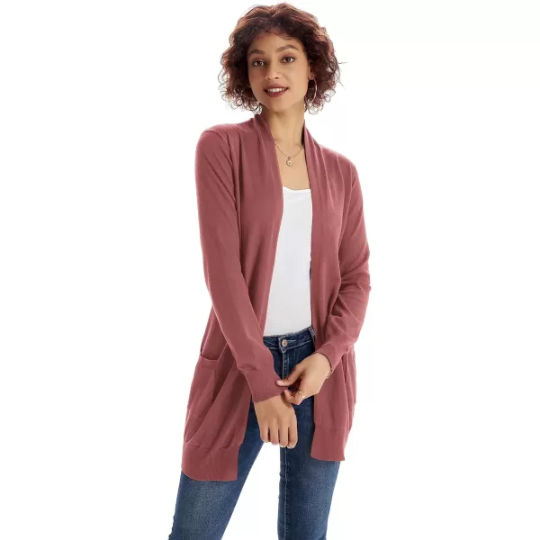 GRACE KARIN Women Lightweight Cardigan Sweaters with Pocket Long Sleeve ShrugsLight Maroon