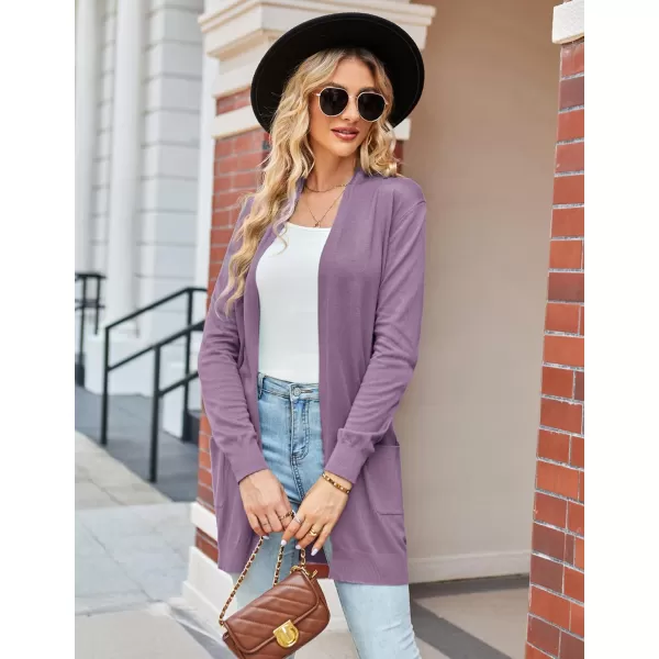 GRACE KARIN Women Lightweight Cardigan Sweaters with Pocket Long Sleeve ShrugsLight Purple