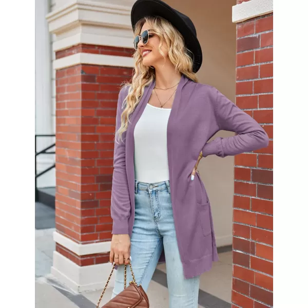 GRACE KARIN Women Lightweight Cardigan Sweaters with Pocket Long Sleeve ShrugsLight Purple