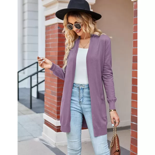 GRACE KARIN Women Lightweight Cardigan Sweaters with Pocket Long Sleeve ShrugsLight Purple