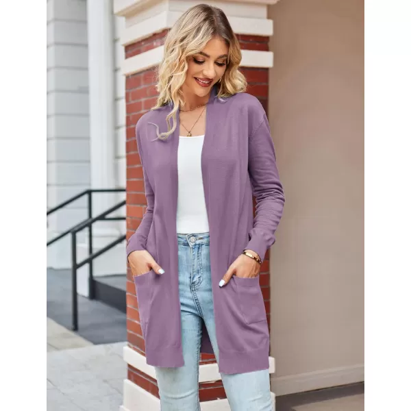 GRACE KARIN Women Lightweight Cardigan Sweaters with Pocket Long Sleeve ShrugsLight Purple