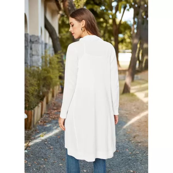 GRACE KARIN Women Long Cardigan Sweater Open Applique Front Cable Knitted Outfit with Patch Pockets Irregular HemWhite