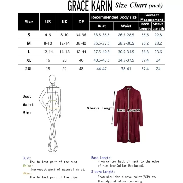 GRACE KARIN Women Long Cardigan Sweater Open Applique Front Cable Knitted Outfit with Patch Pockets Irregular HemWine Red