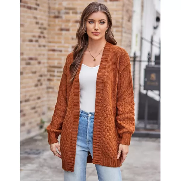 GRACE KARIN Women Open Front Cable Knit Cardigan Fall Winter SweatersCaramelcable Knit