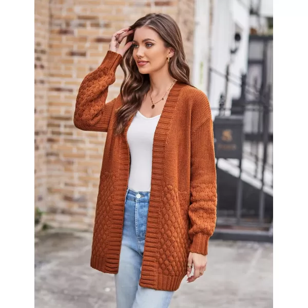 GRACE KARIN Women Open Front Cable Knit Cardigan Fall Winter SweatersCaramelcable Knit