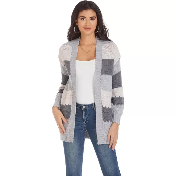 GRACE KARIN Women Open Front Cable Knit Cardigan Fall Winter SweatersGraywhitecable Knit