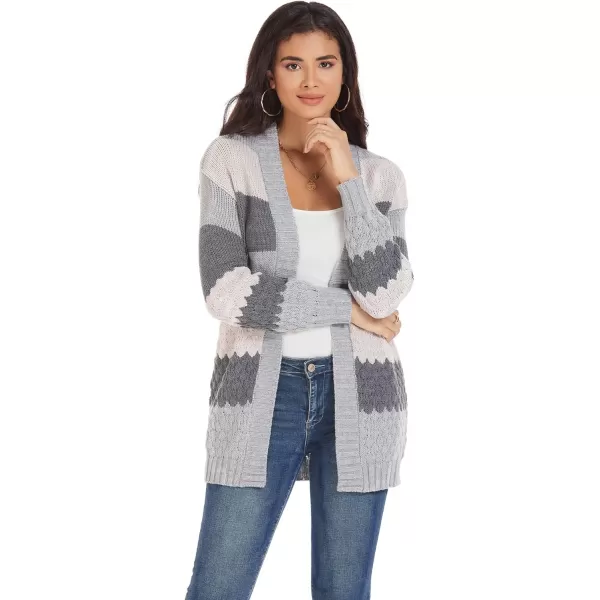 GRACE KARIN Women Open Front Cable Knit Cardigan Fall Winter SweatersGraywhitecable Knit