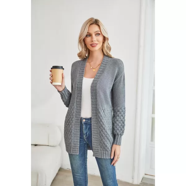 GRACE KARIN Women Open Front Cable Knit Cardigan Fall Winter SweatersLight Graycable Knit