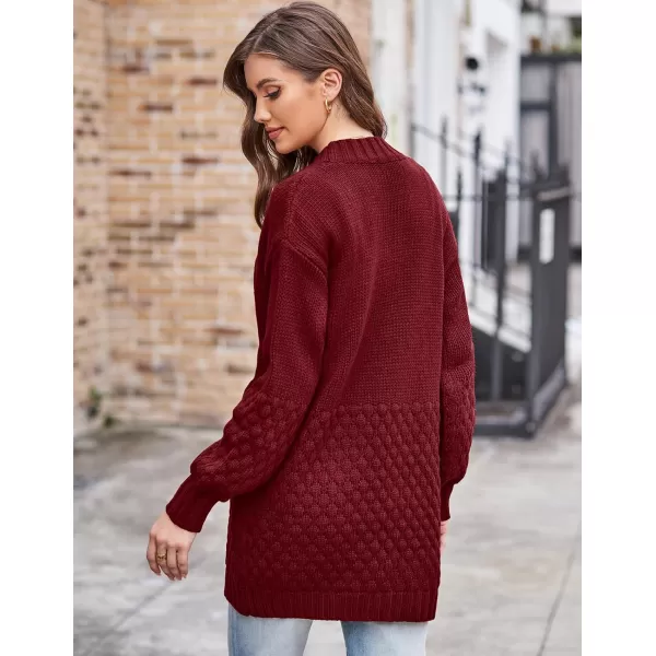 GRACE KARIN Women Open Front Cable Knit Cardigan Fall Winter SweatersWine Redcable Knit