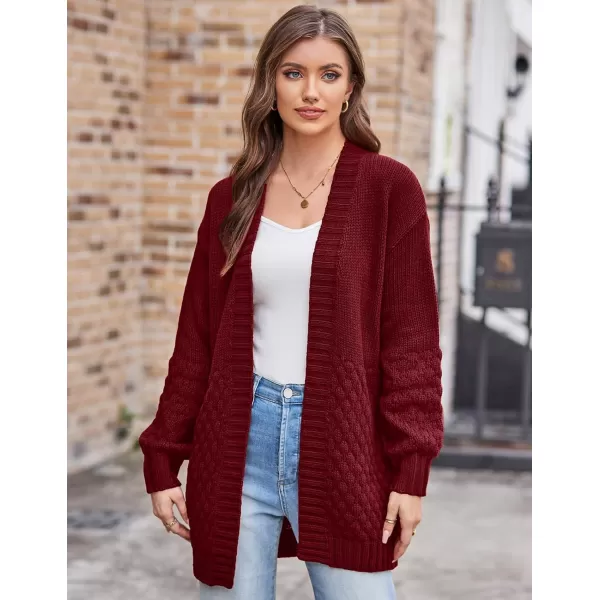 GRACE KARIN Women Open Front Cable Knit Cardigan Fall Winter SweatersWine Redcable Knit