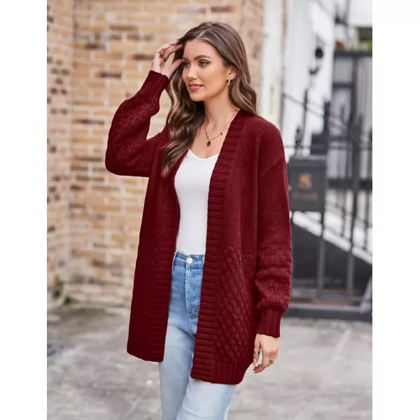 GRACE KARIN Women Open Front Cable Knit Cardigan Fall Winter SweatersWine Redcable Knit