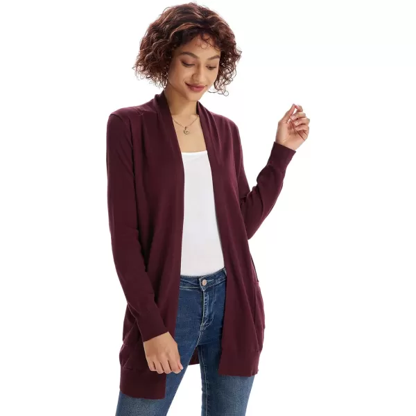 GRACE KARIN Women Open Front Cardigan Sweaters Pockets Long Sleeve ShrugsBurgundy