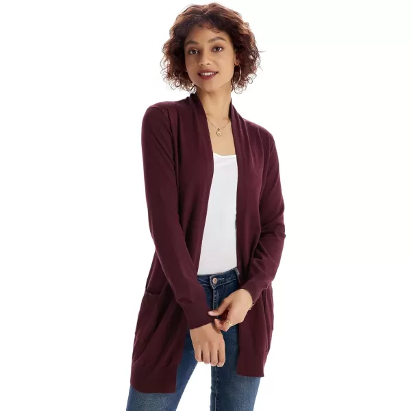 GRACE KARIN Women Open Front Cardigan Sweaters Pockets Long Sleeve ShrugsBurgundy