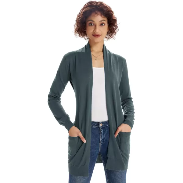 GRACE KARIN Women Open Front Cardigan Sweaters Pockets Long Sleeve ShrugsCadet Gray