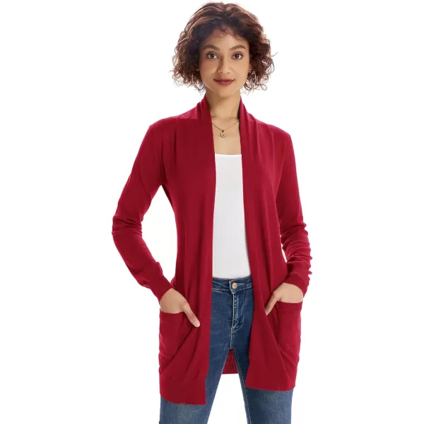 GRACE KARIN Women Open Front Cardigan Sweaters Pockets Long Sleeve ShrugsCrimson Red