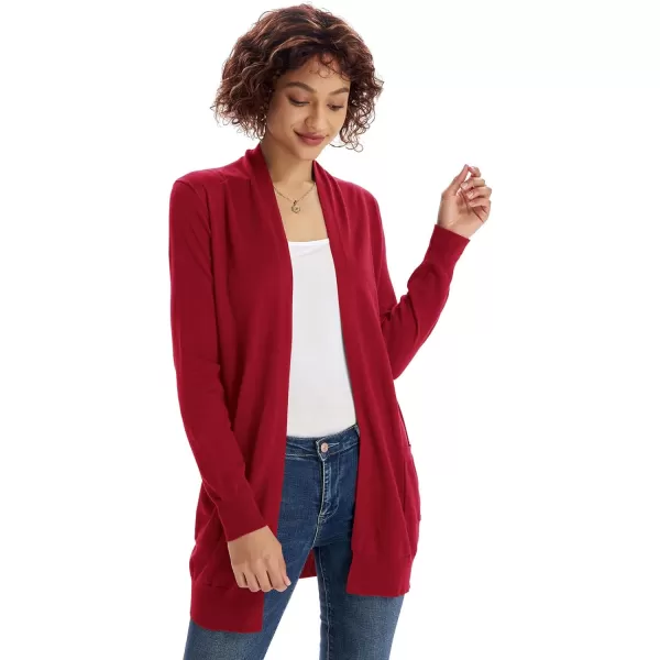 GRACE KARIN Women Open Front Cardigan Sweaters Pockets Long Sleeve ShrugsCrimson Red