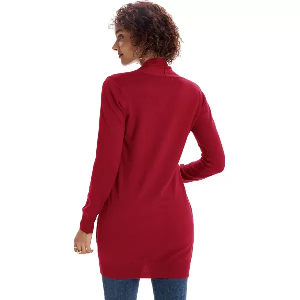 GRACE KARIN Women Open Front Cardigan Sweaters Pockets Long Sleeve ShrugsCrimson Red