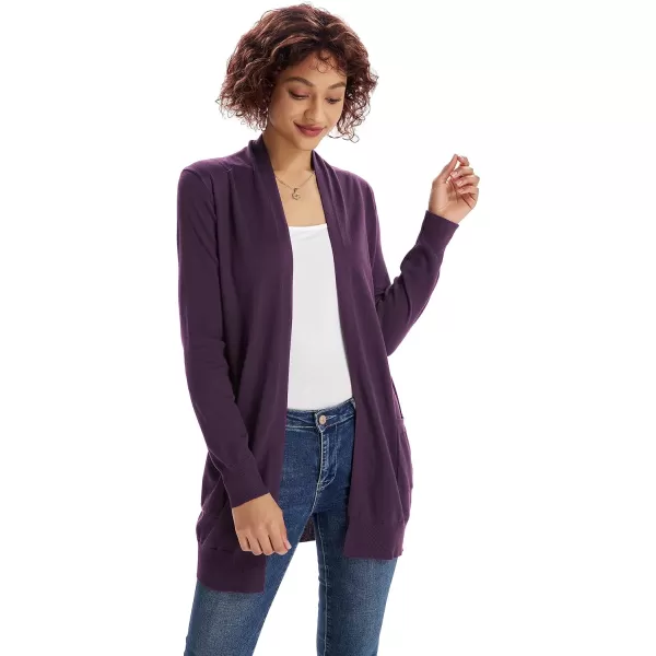 GRACE KARIN Women Open Front Cardigan Sweaters Pockets Long Sleeve ShrugsDeep Purple