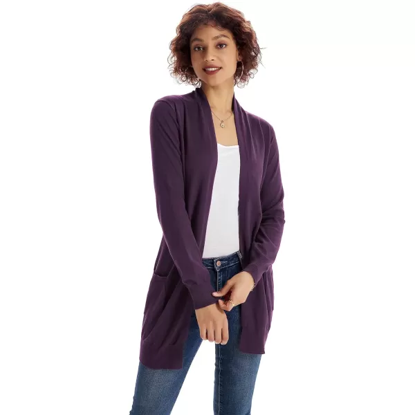 GRACE KARIN Women Open Front Cardigan Sweaters Pockets Long Sleeve ShrugsDeep Purple