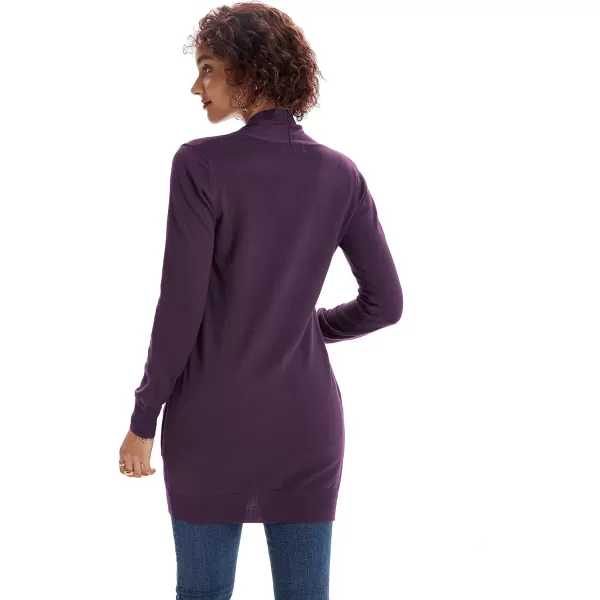 GRACE KARIN Women Open Front Cardigan Sweaters Pockets Long Sleeve ShrugsDeep Purple