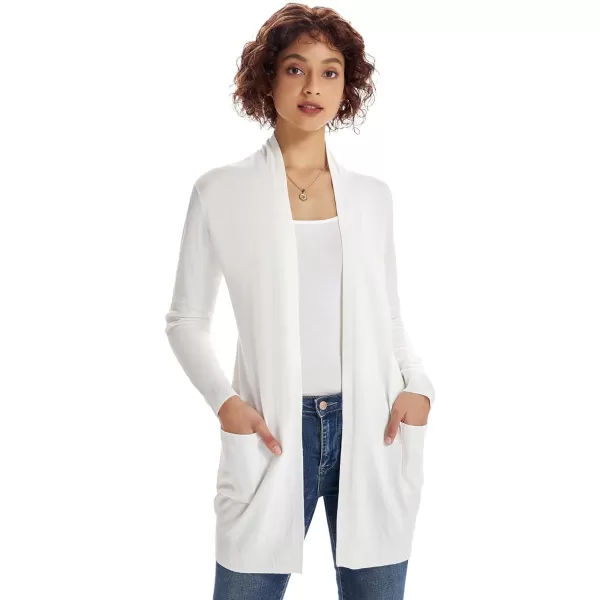 GRACE KARIN Women Open Front Cardigan Sweaters Pockets Long Sleeve ShrugsIvory