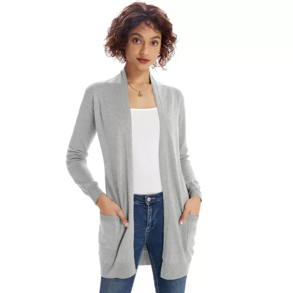 GRACE KARIN Women Open Front Cardigan Sweaters Pockets Long Sleeve ShrugsLight Gray