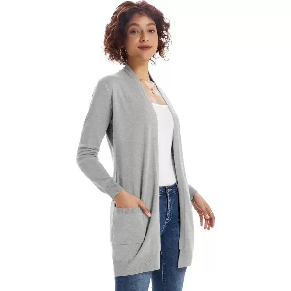 GRACE KARIN Women Open Front Cardigan Sweaters Pockets Long Sleeve ShrugsLight Gray