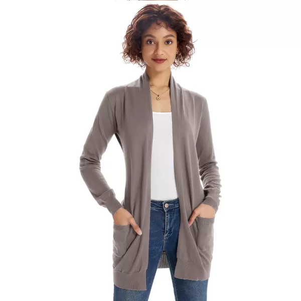 GRACE KARIN Women Open Front Cardigan Sweaters Pockets Long Sleeve ShrugsLight Purple Gray