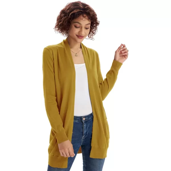 GRACE KARIN Women Open Front Cardigan Sweaters Pockets Long Sleeve ShrugsMustard