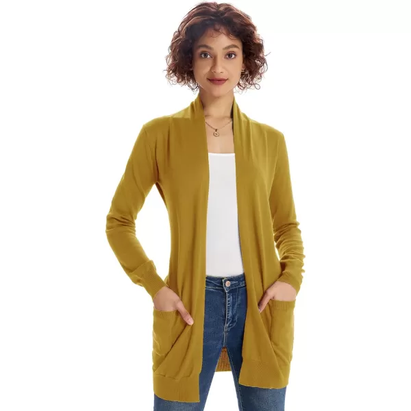 GRACE KARIN Women Open Front Cardigan Sweaters Pockets Long Sleeve ShrugsMustard