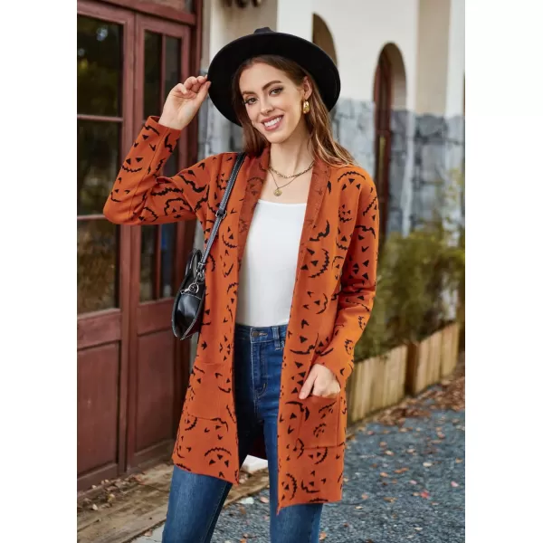 GRACE KARIN Women Open Front Cardigan Sweaters Pockets Long Sleeve ShrugsPumpkin