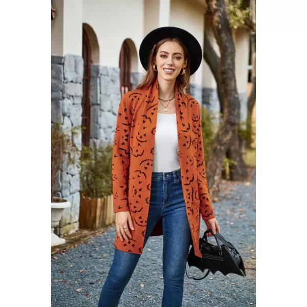 GRACE KARIN Women Open Front Cardigan Sweaters Pockets Long Sleeve ShrugsPumpkin