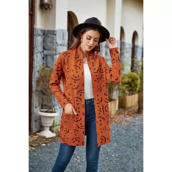 GRACE KARIN Women Open Front Cardigan Sweaters Pockets Long Sleeve ShrugsPumpkin