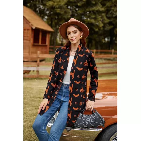 GRACE KARIN Women Open Front Cardigan Sweaters Pockets Long Sleeve ShrugsPumpkin Smile