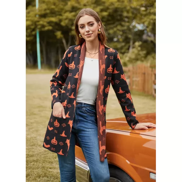 GRACE KARIN Women Open Front Cardigan Sweaters Pockets Long Sleeve ShrugsPumpkin Smile