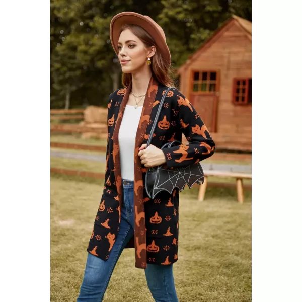 GRACE KARIN Women Open Front Cardigan Sweaters Pockets Long Sleeve ShrugsPumpkin Smile