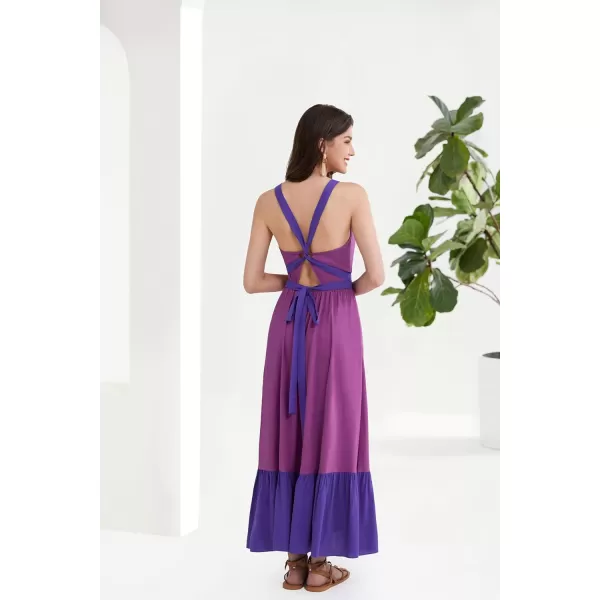 GRACE KARIN Women Patchwork Aline Dress 2024 Casual Summer Vacation Halter V Neck Cross Back Max DressRose Purple