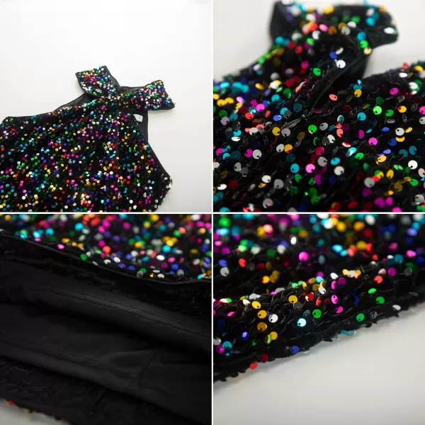 GRACE KARIN Women Sequin Dress Sleeveless Sparkly Glitter Halter Dress Bodycon Mini Club DressesColorful Blackvelvet Sequin