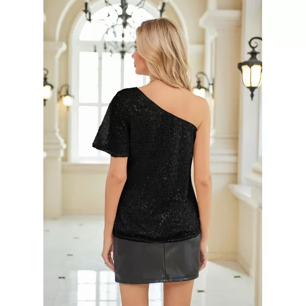 GRACE KARIN Women Sequin Tops Sparkle Crew Neck Dressy Black Tops Short Sleeve Glitter Party ShirtsGRACE KARIN Women Sequin Tops Sparkle Crew Neck Dressy Black Tops Short Sleeve Glitter Party Shirts