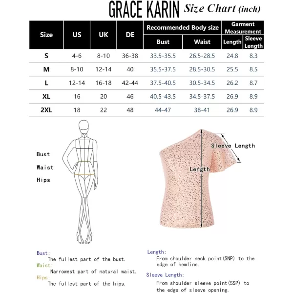 GRACE KARIN Women Sequin Tops Sparkle Short Sleeve Asymmetric OneShoulder Glitter Shirts for Cocktail Club PartyGold02