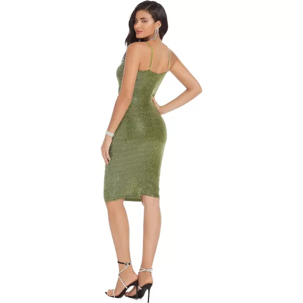 GRACE KARIN Women Sexy Sequin Dress Sparkly Glitter Ruched Party Dresses Spaghetti Straps Bodycon ClubwearGreen