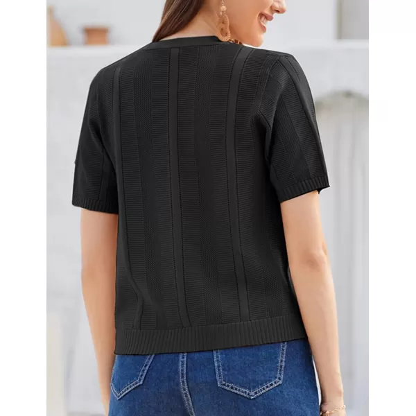 GRACE KARIN Women Short Sleeve Cropped Cardigan Crochet Knit Lightweight Button Down V Neck Bolero Sweater Top 2024Black