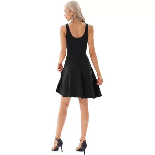 GRACE KARIN Women Sleeveless Lace Patchwork Deep VNeck A Line Flared Party DressBlack