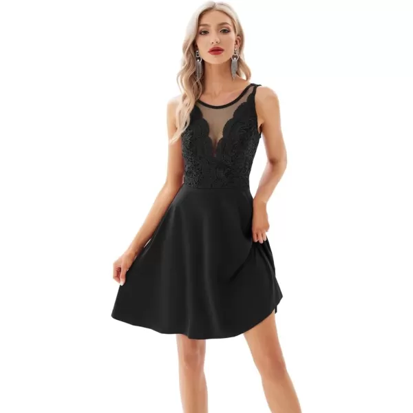 GRACE KARIN Women Sleeveless Lace Patchwork Deep VNeck A Line Flared Party DressBlack
