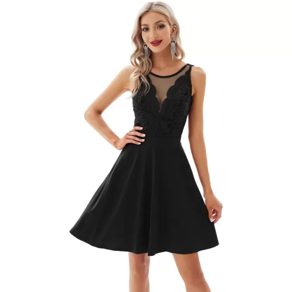 GRACE KARIN Women Sleeveless Lace Patchwork Deep VNeck A Line Flared Party DressBlack