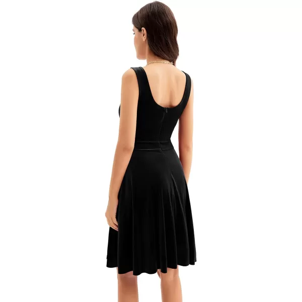 GRACE KARIN Women Sleeveless Lace Patchwork Deep VNeck A Line Flared Party DressBlackvelvet