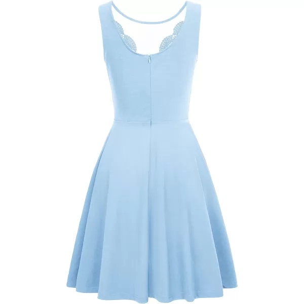 GRACE KARIN Women Sleeveless Lace Patchwork Deep VNeck A Line Flared Party DressBlue