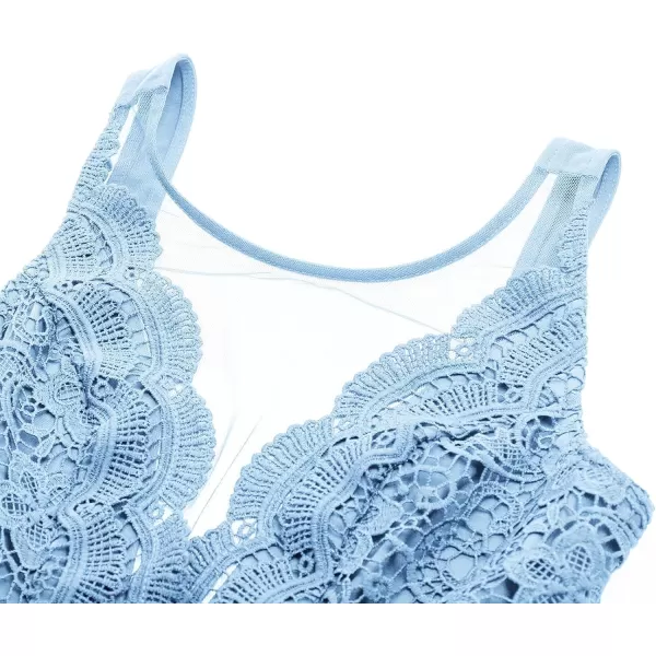 GRACE KARIN Women Sleeveless Lace Patchwork Deep VNeck A Line Flared Party DressBlue