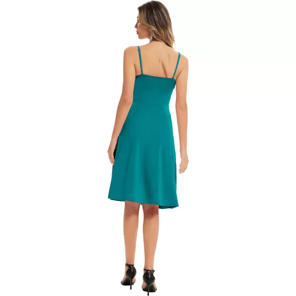 GRACE KARIN Women Sleeveless Lace Patchwork Deep VNeck A Line Flared Party DressBlue Greensleeveless